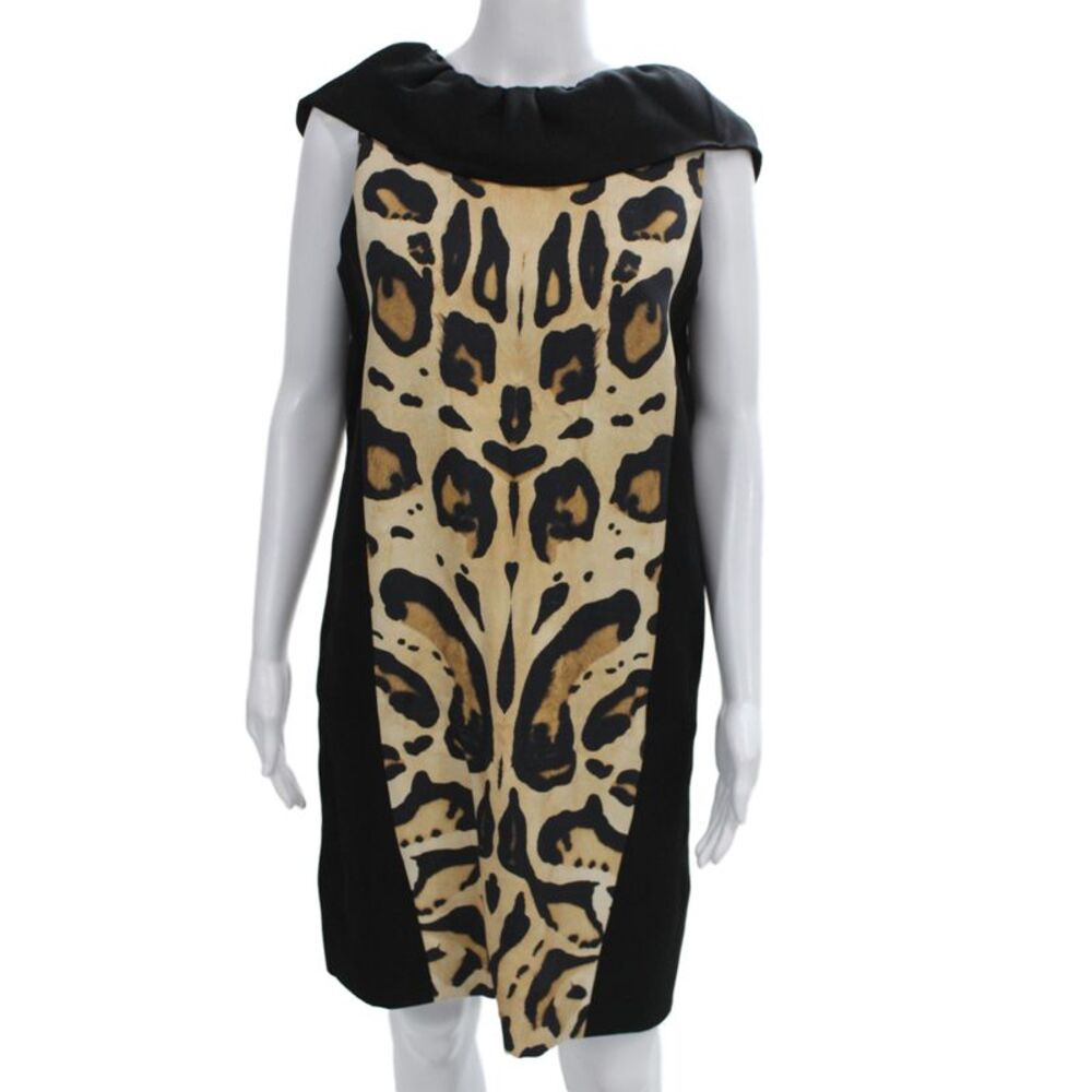 Giambattista Valli Women Shift Dress Beige Silk Square Neck Sleeveless Size M